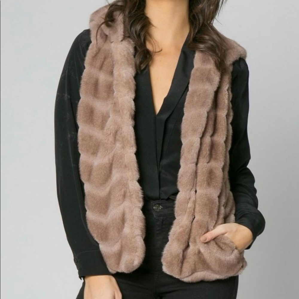 Lavender Brown faux fur hooded vest